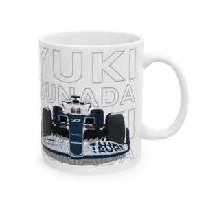 Yuki Tsunoda AlphaTauri AT04 car Ceramic Mug 11oz - Image 2