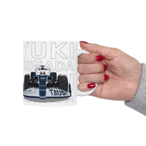 Yuki Tsunoda AlphaTauri AT04 car Ceramic Mug 11oz - Image 3